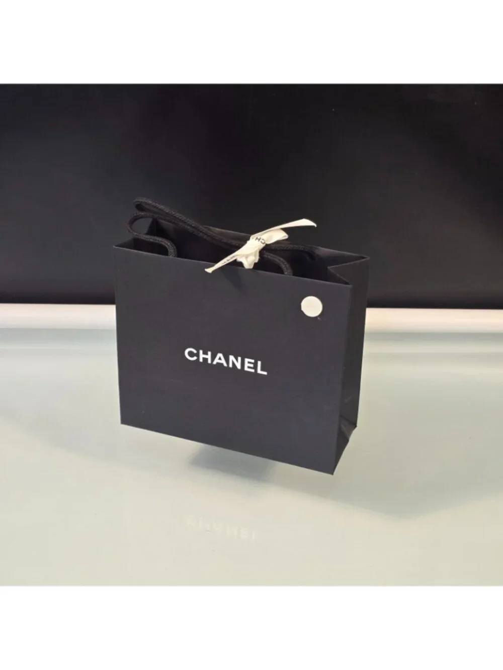 CHANEL Classic Black Paper Gift Shopping Bag Rope Handles Ribbon 8.5